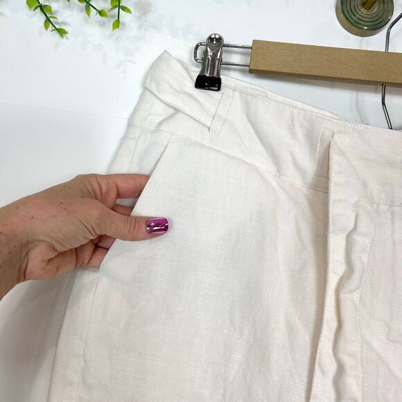 Talbots Pants Womens 14 Petite White Irish Linen Wide Leg Tie Cropped Culottes - Picture 3 of 14